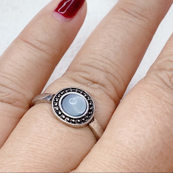 Baby Blue Moonstone Silver Plated Ring - Picture 6 of 10